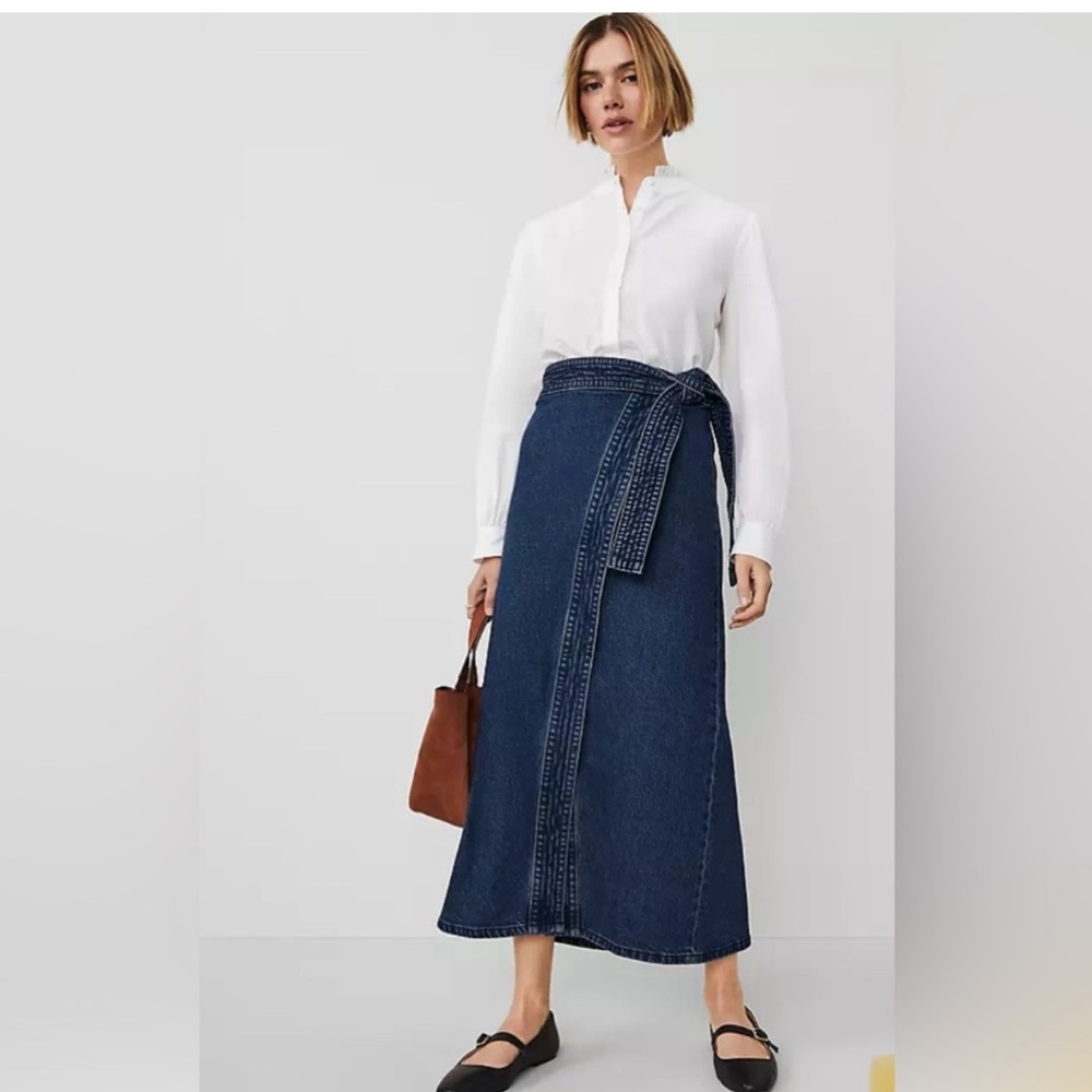 Ann Taylor Dark Blue Maxi Wrap Skirt